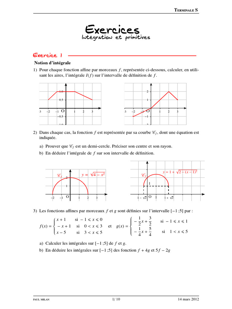 Exercices sur les intégrales et primitives | PDF | Intégral | Le volume