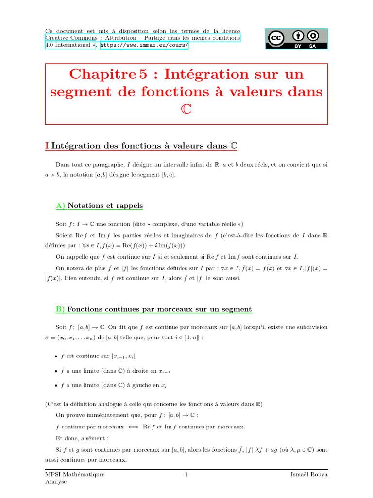 Intégration de fonctions complexes sur R | PDF | Intégral | Polynôme