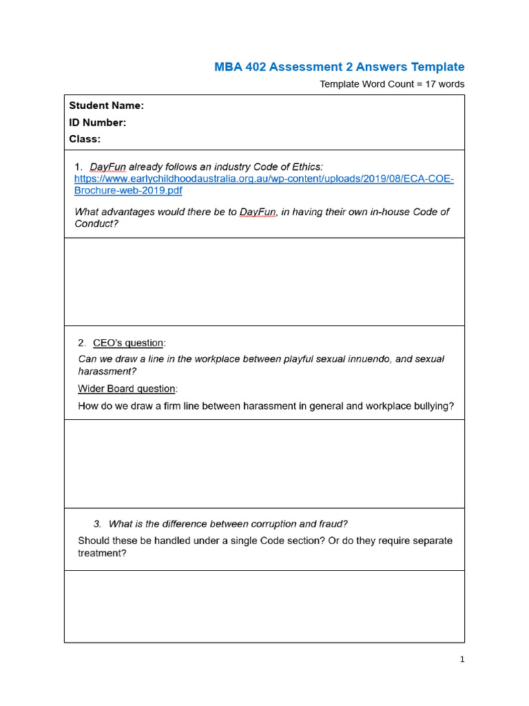 MBA 402 Assessment 2 Answer Template | PDF