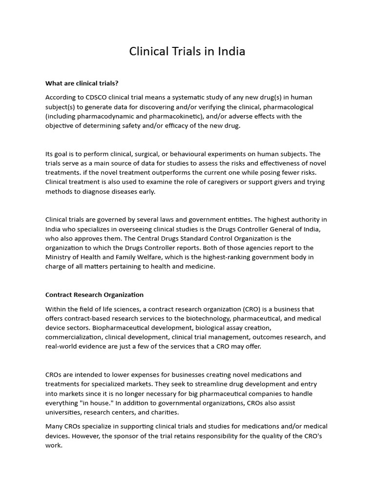 Overview of Clinical Trials in India | PDF | Clinical Trial ...