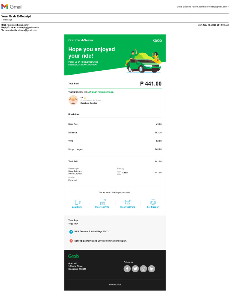 Grab E-Receipt for Your Ride | PDF | Transport | Transport Economics