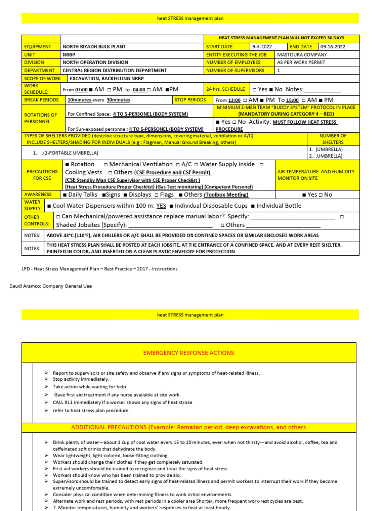 Heat Stress Management Plan for NRBP | PDF | Hyperthermia | Air ...