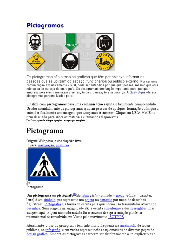 Qual o objetivo dos pictogramas?