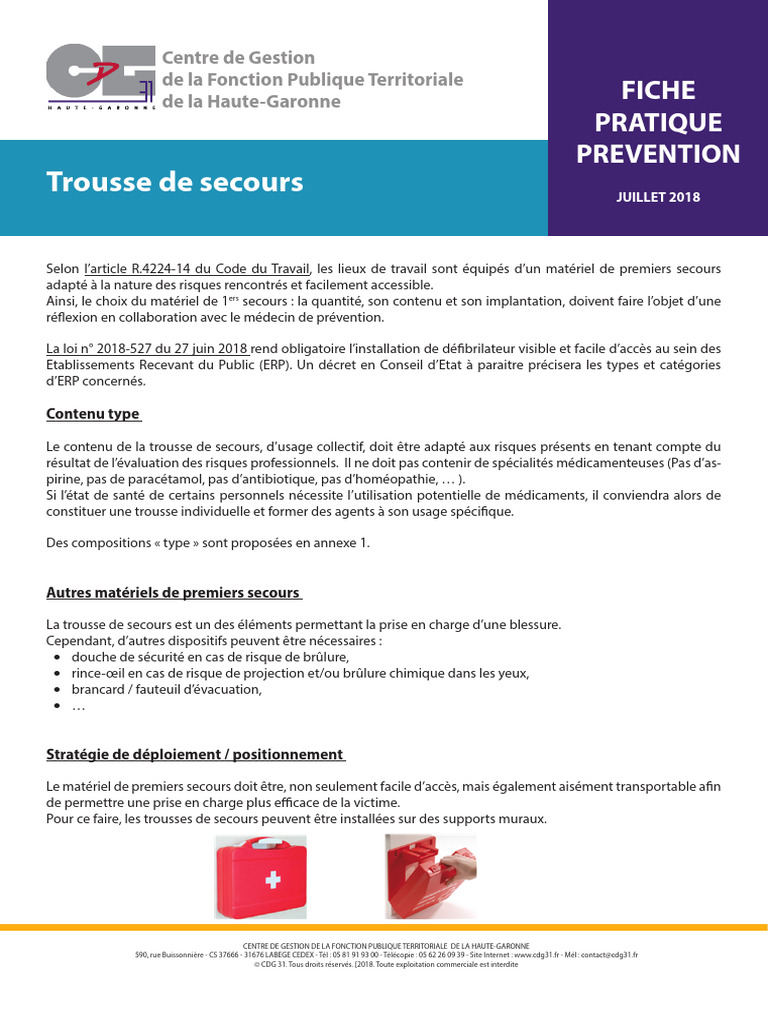 Fiche Pratique Prevention - Trousse de Secours | PDF | Brûlure
