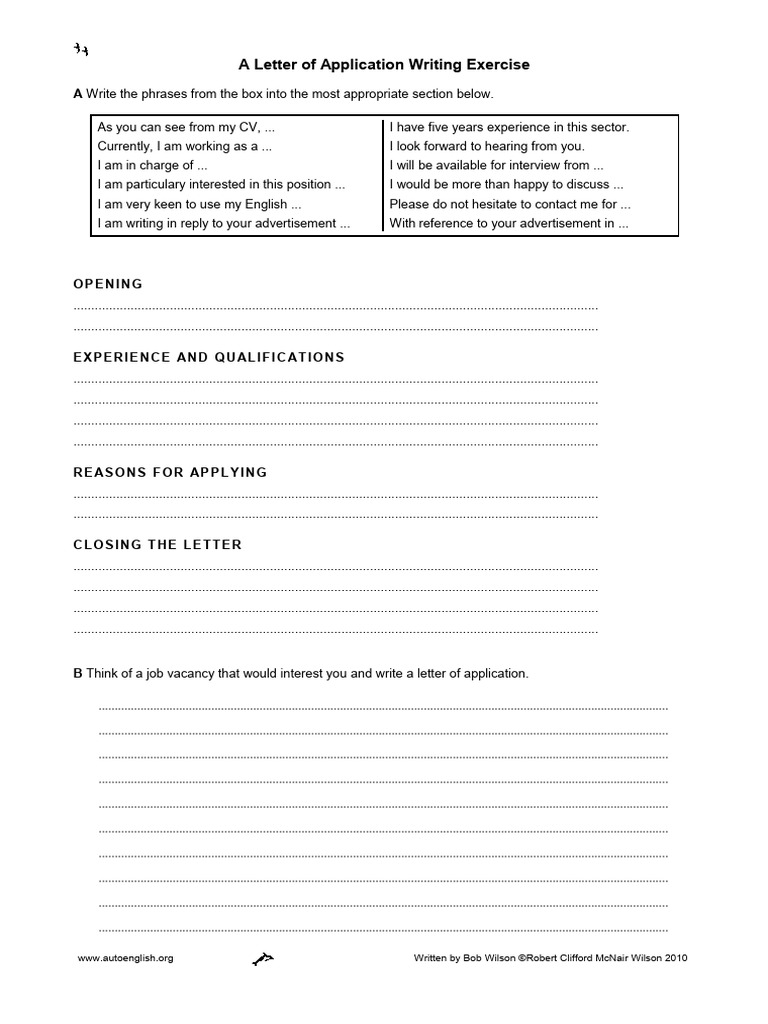 Letter of Application Writing Exercise | PDF