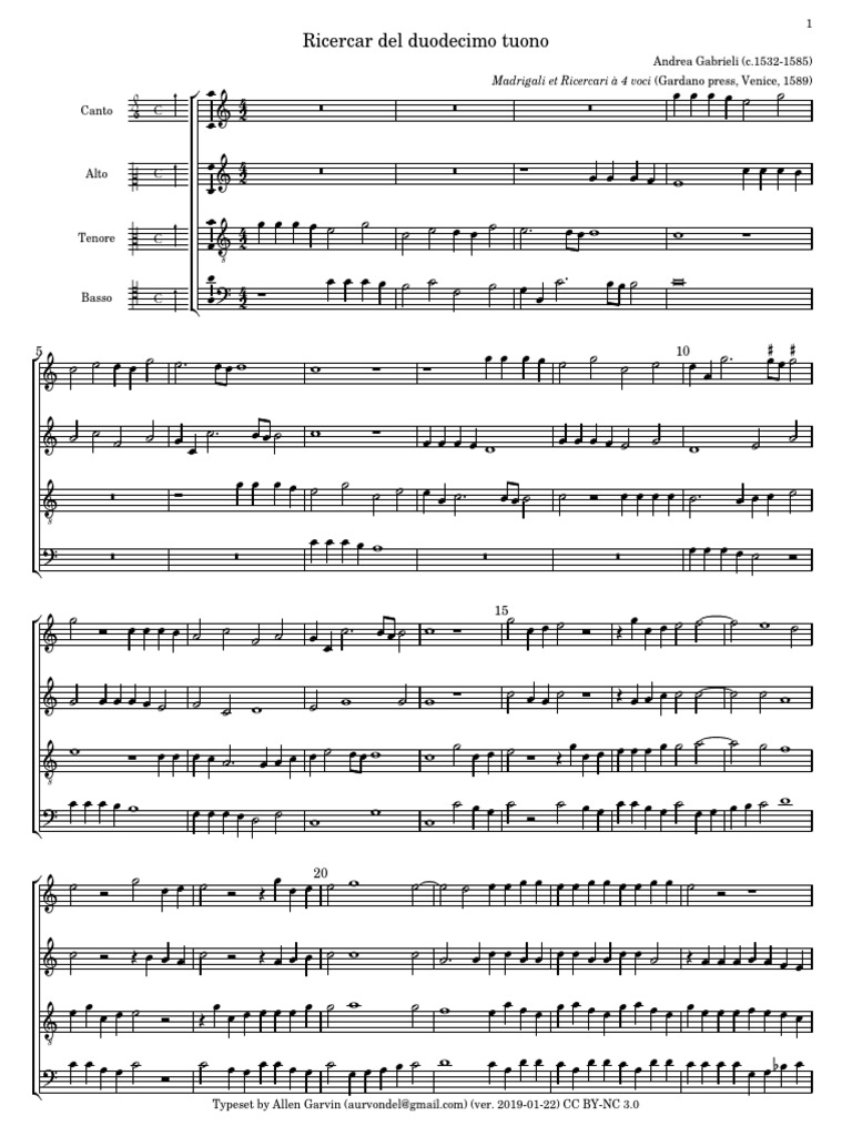 Gabrieli - Ricercar Del Duodecimo Tuono 4 Instrumentos U Órgano | PDF