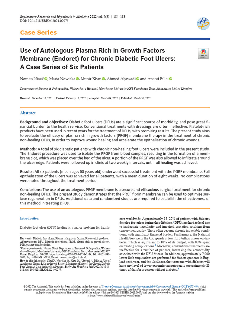 PRGF in Chronic Ulcers - Diabetic Foot Ulcers | PDF | Wound Healing | Wound