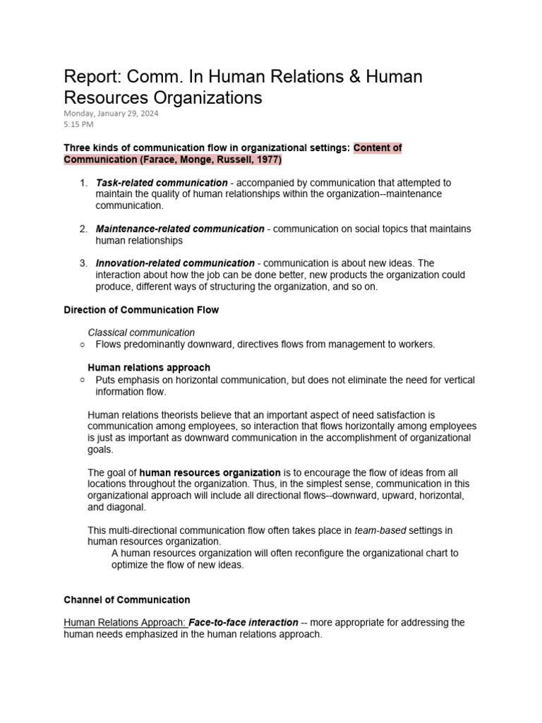 Report Comm. in Human Relations & Human Resources Organizations | PDF ...