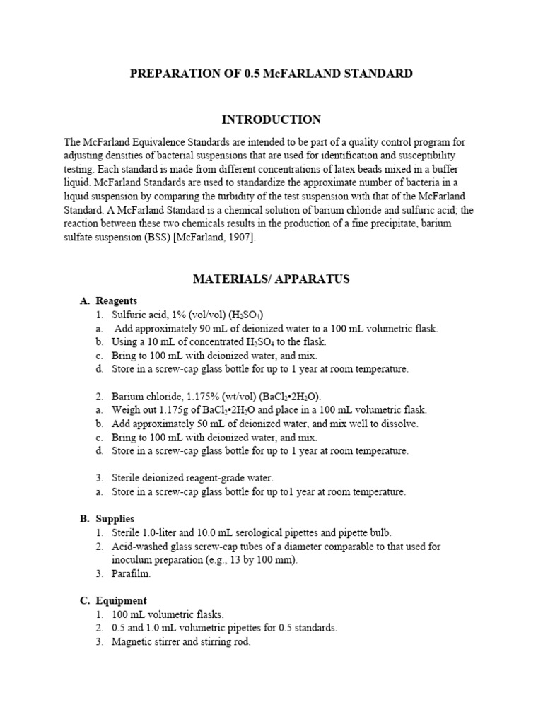 0.5 McFarland Standard Preparation Guide | PDF | Spectrophotometry ...