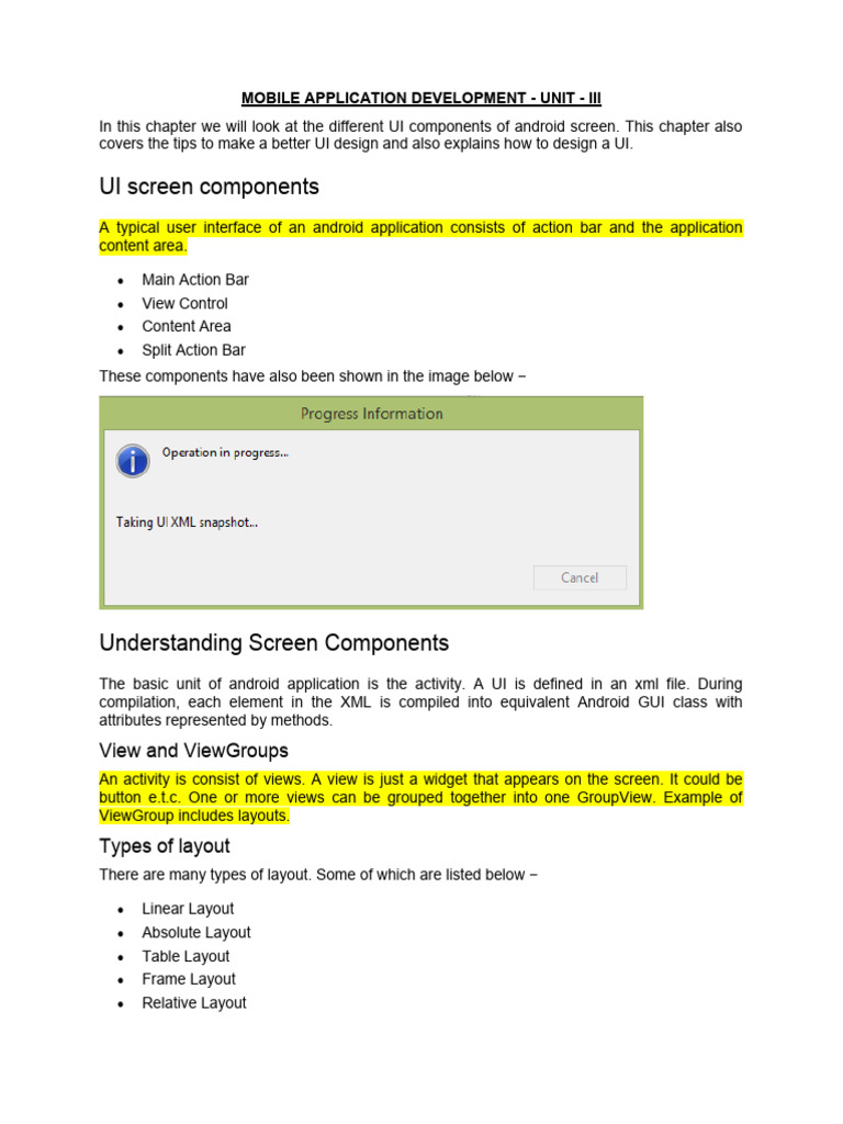 Android UI Components and Layouts Guide | PDF | Mobile App | Android ...