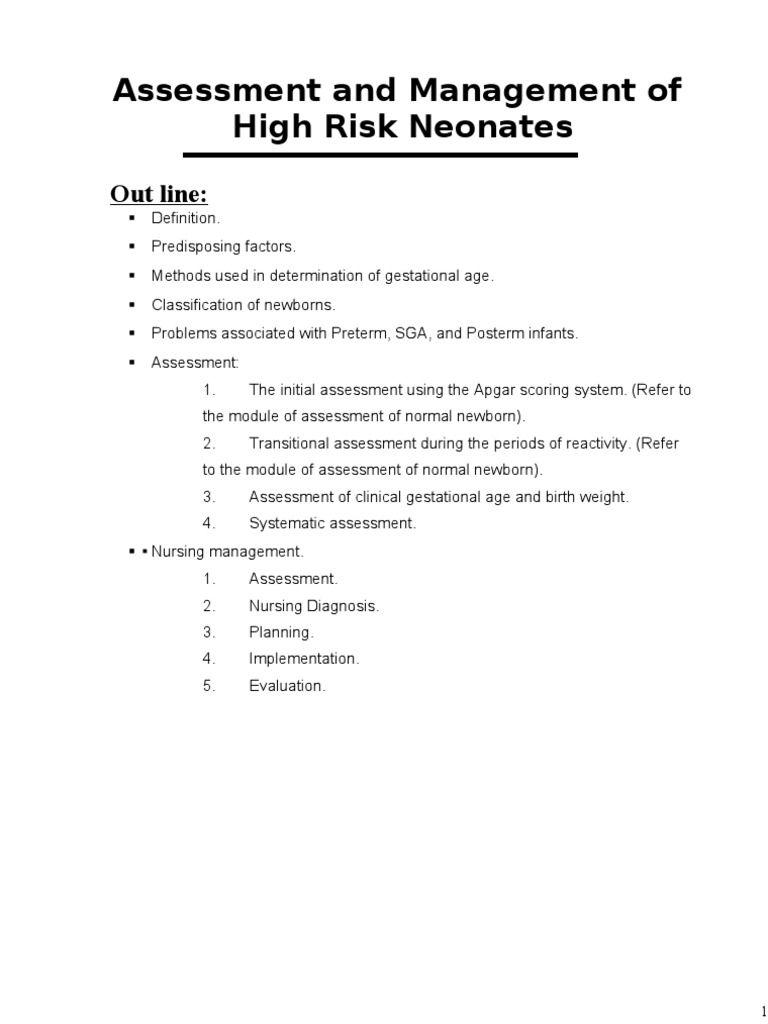 High-Risk Neonate Assessment & Management | PDF | Preterm Birth ...