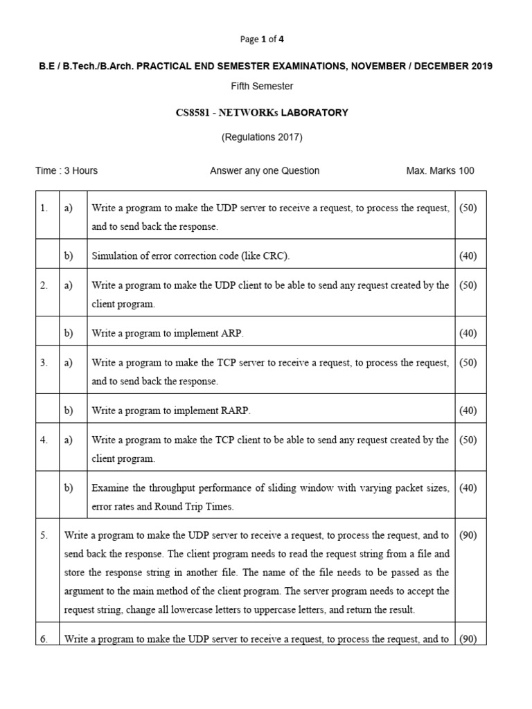 Network Laboratory Exam Questions 2019 | PDF | Computer Network ...
