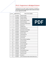 List of Candidates Shortlisted For Written Test - Int. PH.D - Biological Science