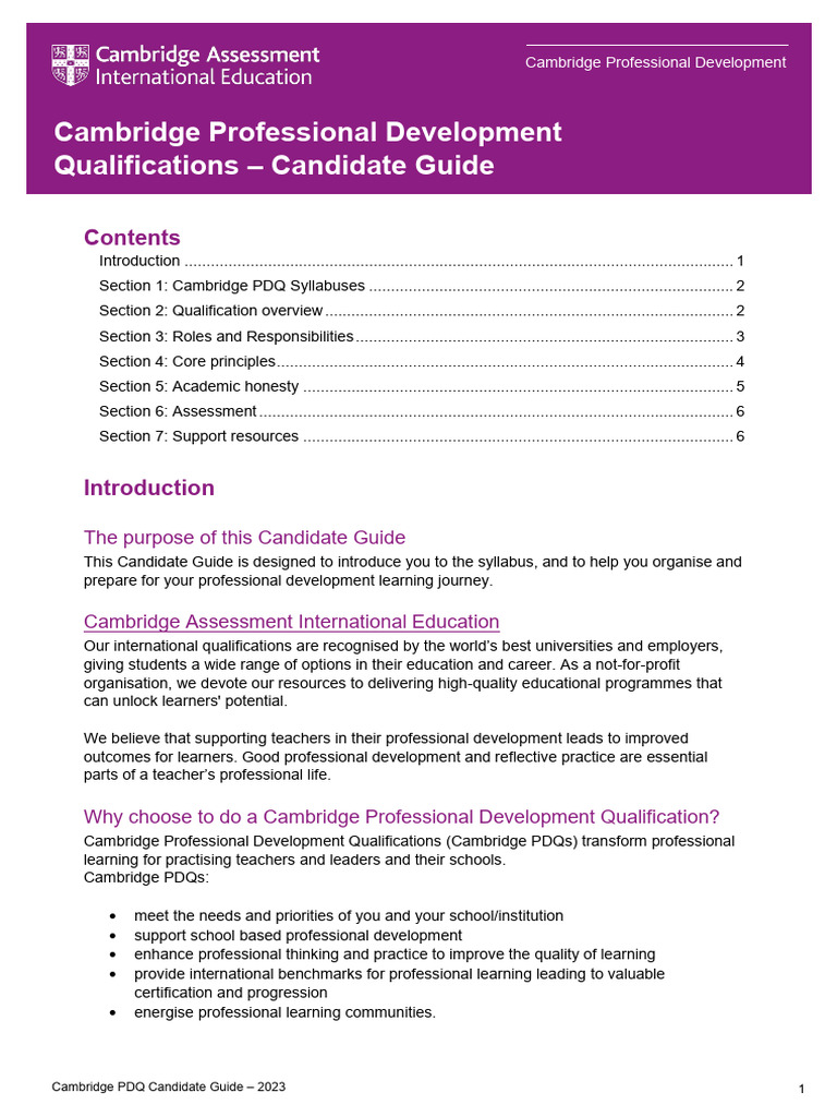 Cambridge PDQ Candidate Guide 2023 | PDF | Mentorship | Learning