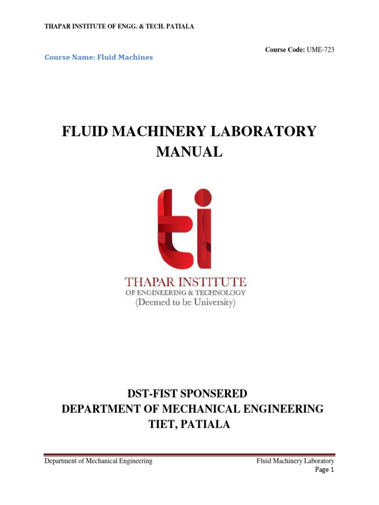 Fluid Machinery Manual 2022-23 | PDF | Pump | Turbine