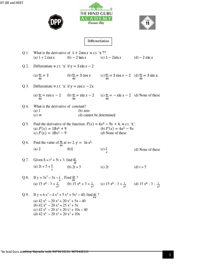 Differentiation dpp class 11 pdf