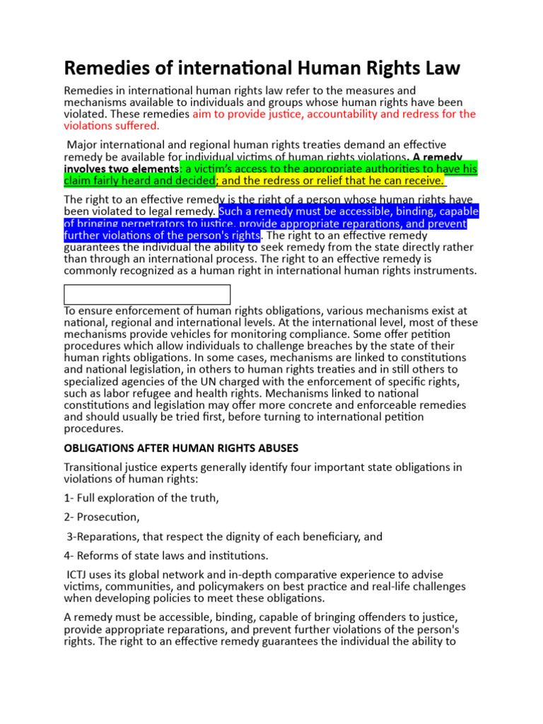 International Human Rights Remedies Explained | PDF | Human Rights ...