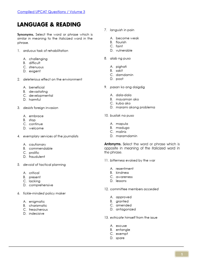 Free compiled upcat questions language reading rth7as pdf