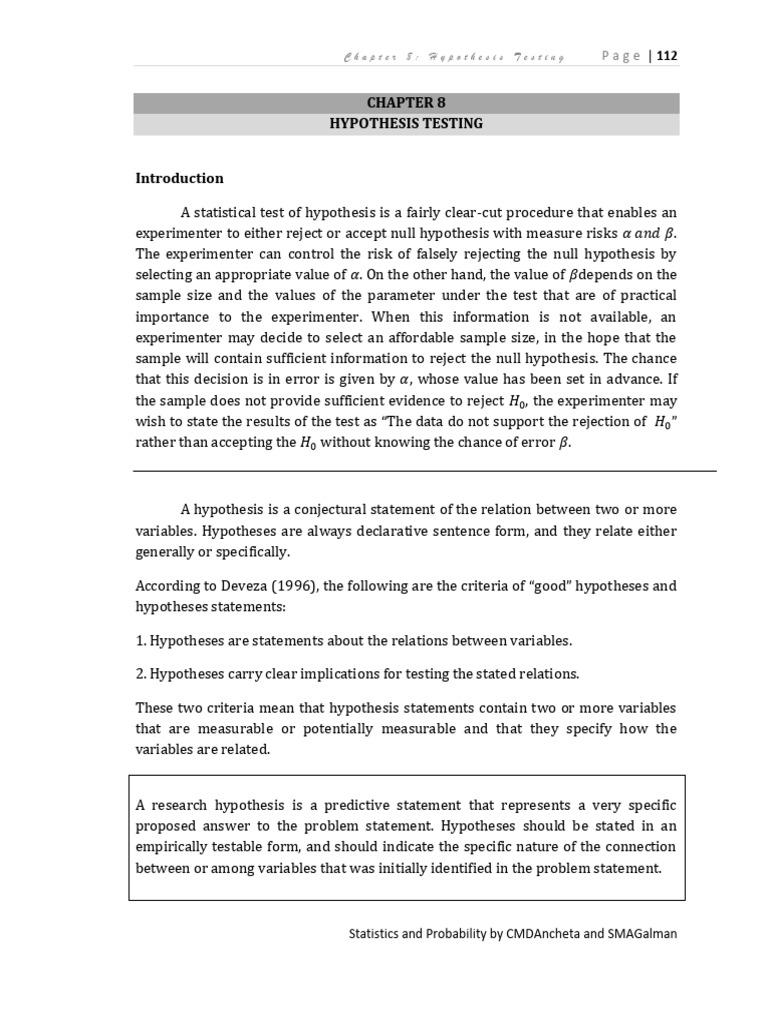 Chapter 8 Hypothesis Testing | PDF | F Test | Statistical Hypothesis ...