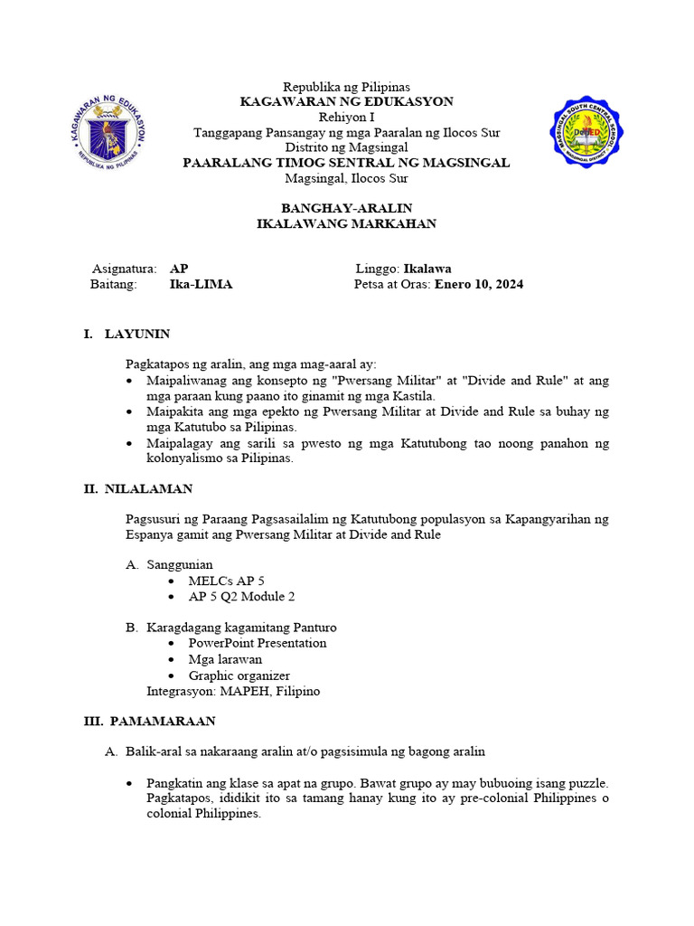 LESSON PLAN AP 5 q2 | PDF