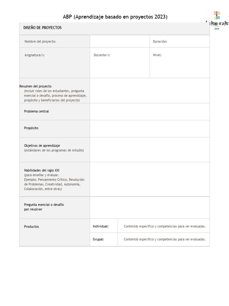 Formato Abp | PDF | Aprendizaje en base a proyectos | Aprendizaje