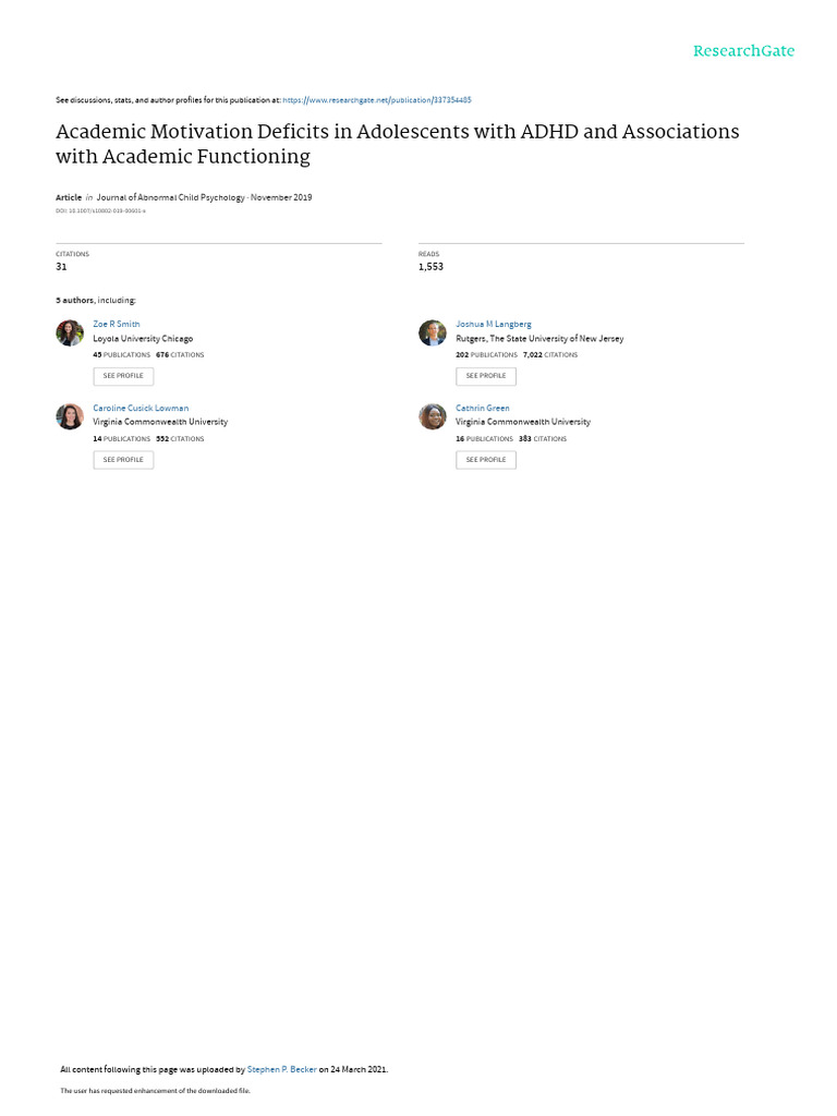 Smith2019 Article AcademicMotivationDeficitsInAd | PDF | Attention ...