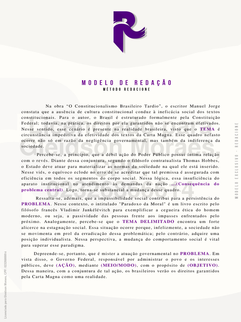 Modelo de Redação da Constituição Federal | PDF | Sociologia | Constituição