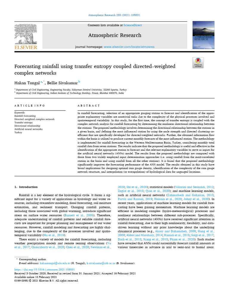 Rainfall Forecasting via Transfer Entropy | PDF | Artificial Neural ...