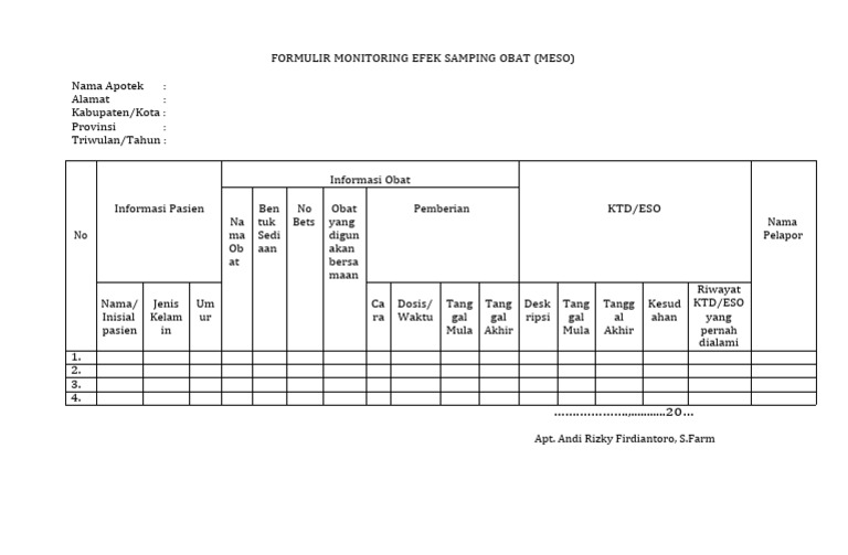 Formulir monitoring efek samping obat pdf
