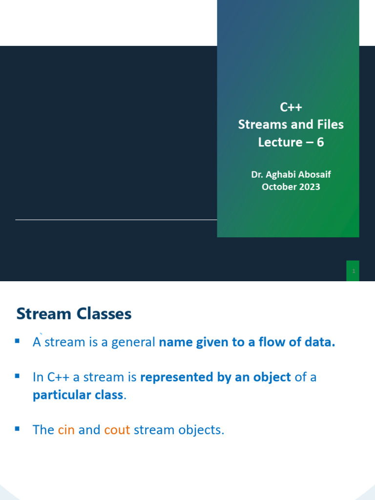 C++Lec6 Streams and Files | PDF | Computer File | C++