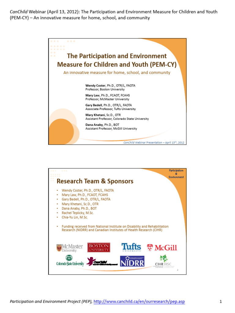 PEM-CY: Measuring Child Participation | PDF | Disability | Race And ...