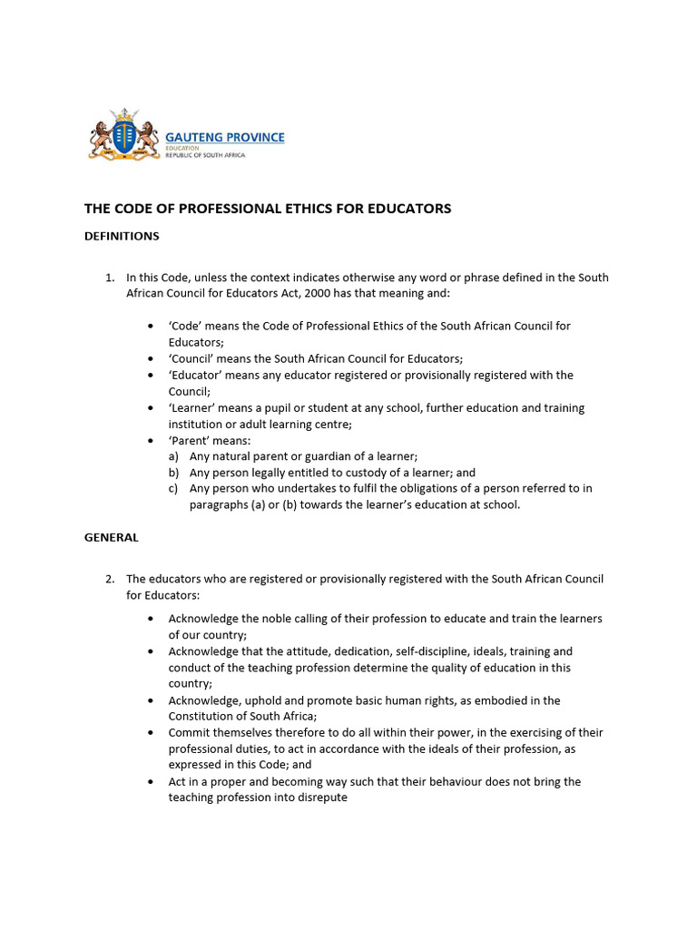 The Code of Professional Ethics For Educators | PDF | Teachers | Learning