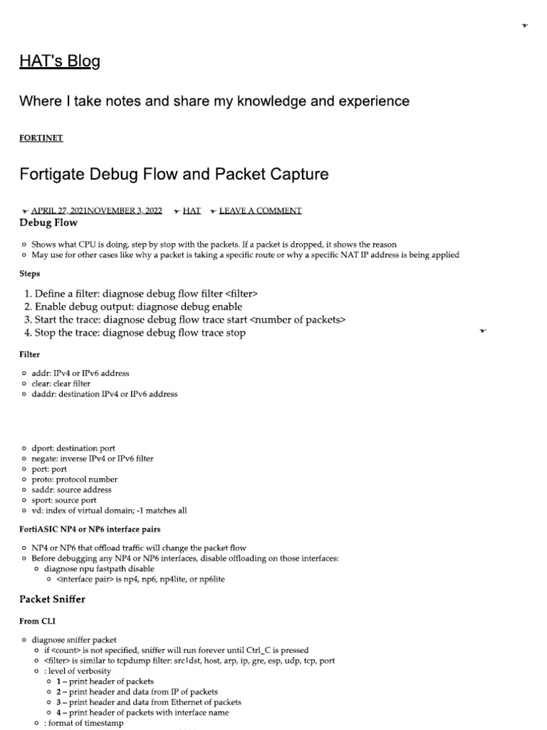 Fortigate Debug Flow and Packet Capture | PDF