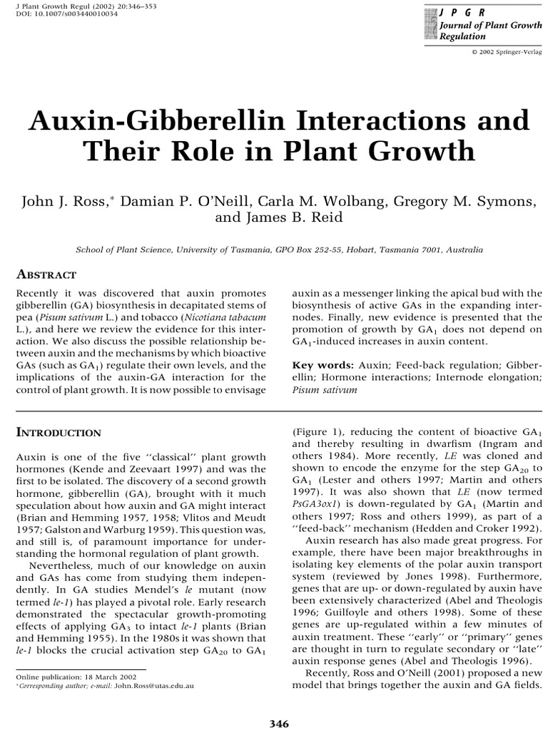 Auxin Gibberellin Interactions and Their Role in Plant Growth | PDF ...