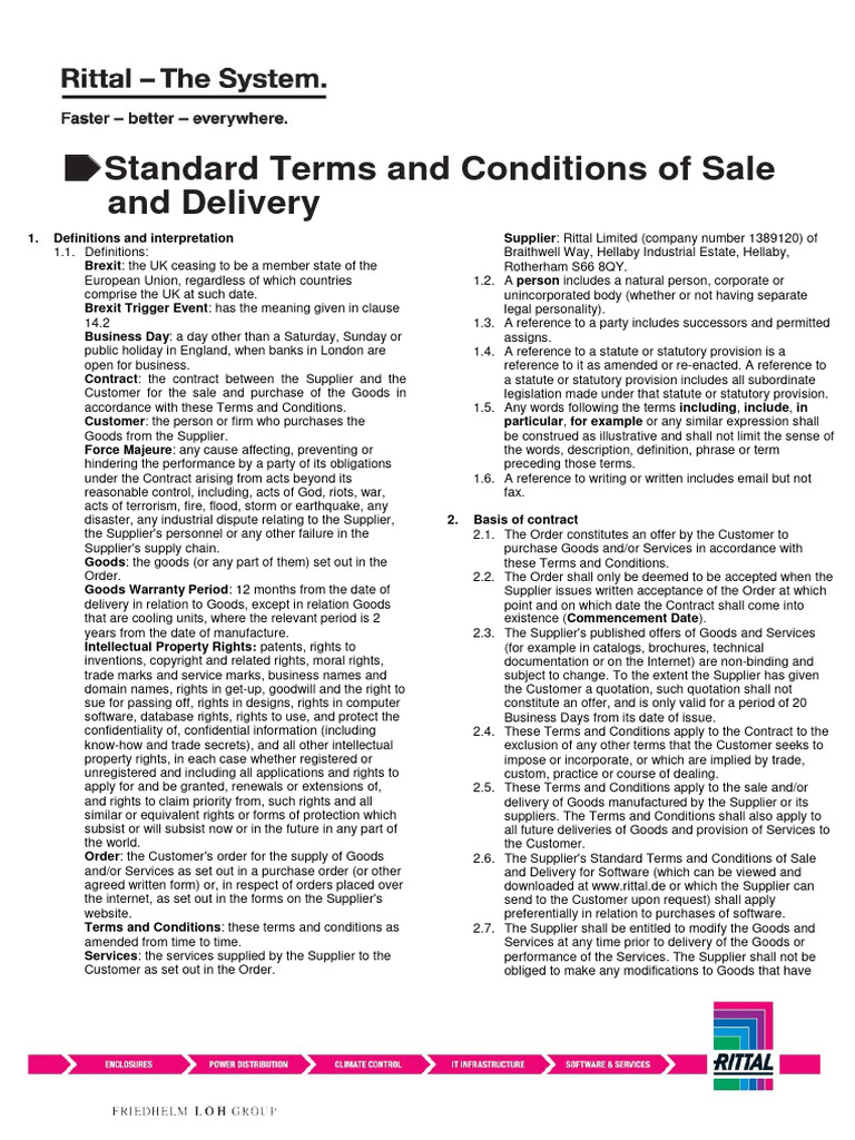 Rittal standard terms and conditions of sale and delivery 5 4412 pdf