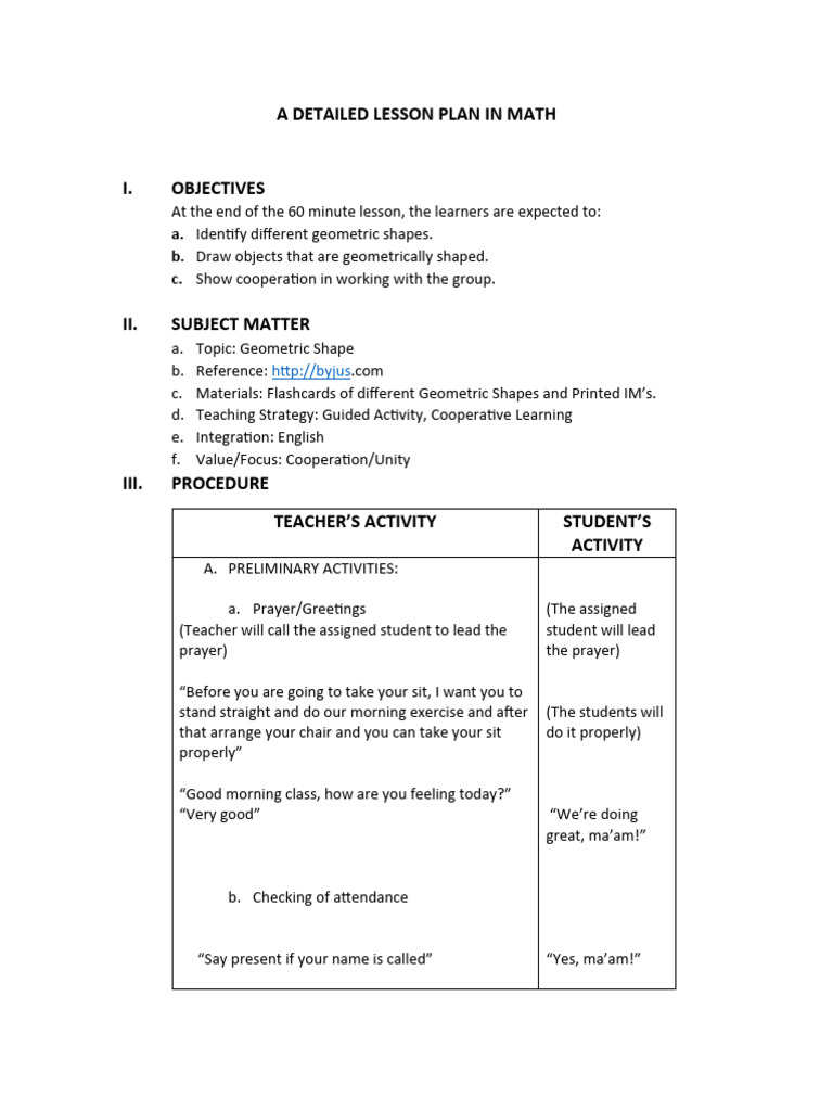 Geometric Shapes Lesson Plan | PDF | Shape | Lesson Plan