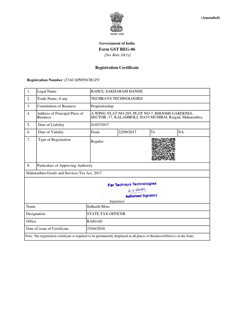 Techrays Technologies GST Registration | PDF | Finance & Money Management