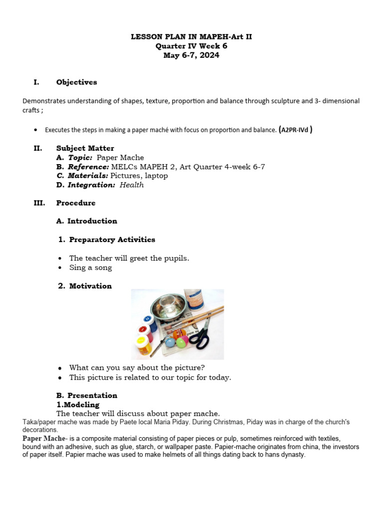 C. Materials: Pictures, Laptop: Executes The Steps in Making A Paper ...