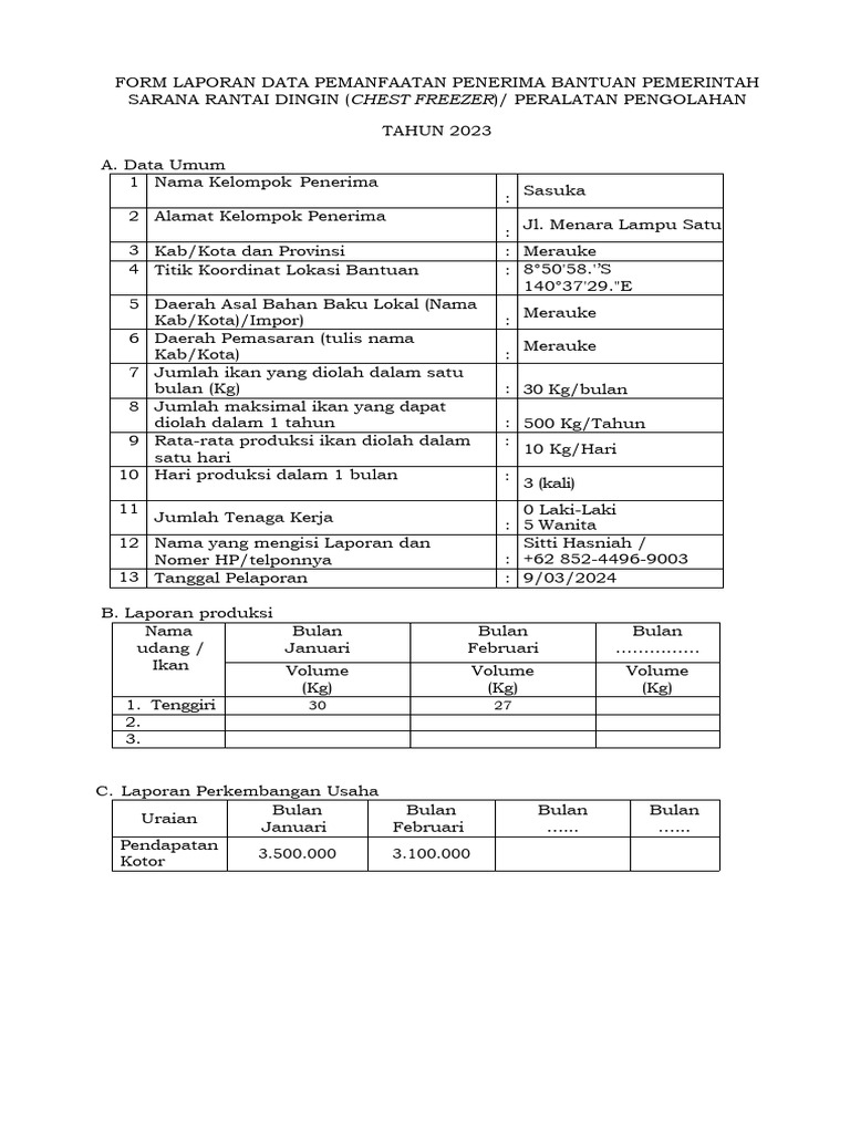 Form Laporan Data Pemanfaatan Penerima Bantuan Pemerintah Sarana Rantai ...
