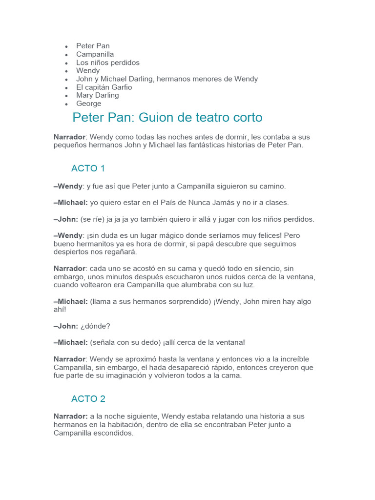 Peter Pan Adaptacion | PDF | Peter Pan | Wendy Darling