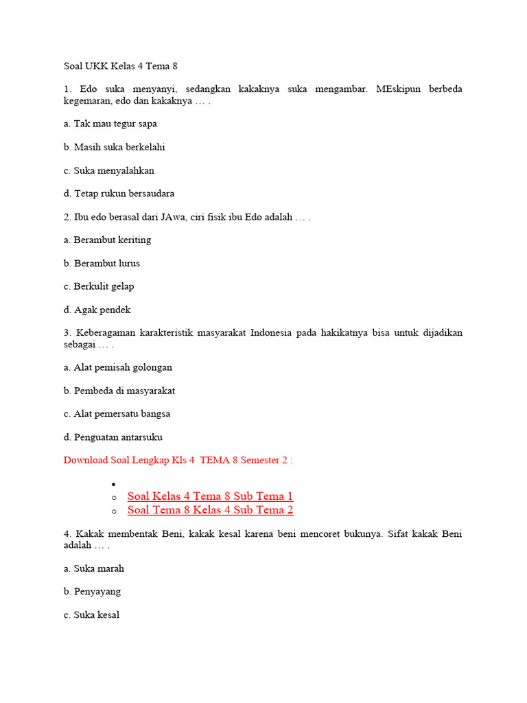 Mengukir Prestasi di Akhir Semester: Kumpulan Soal UKK Kelas 4 Tema 8 sebagai Jembatan Menuju Pemahaman Mendalam