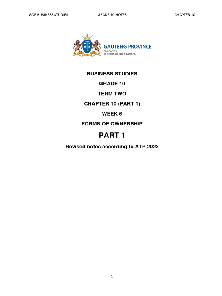 2023 bstd grade 10 chaptert 10 week 6 forms of ownership notes pdf