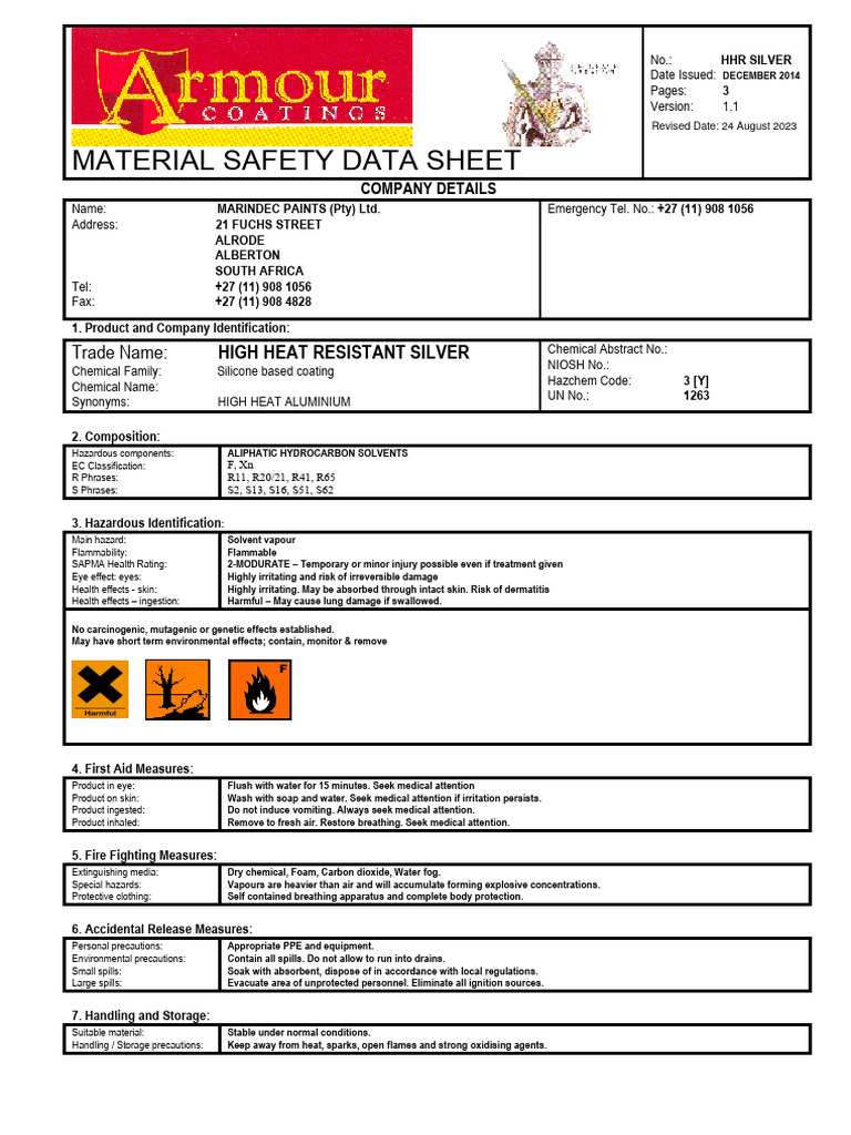 High Heat Resistant Silver MSDS | PDF | Personal Protective Equipment ...