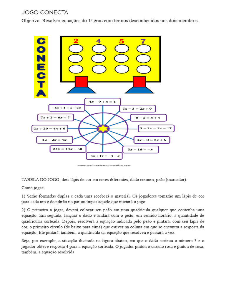 Jogo Conecta Equação Do 1º Grau | PDF
