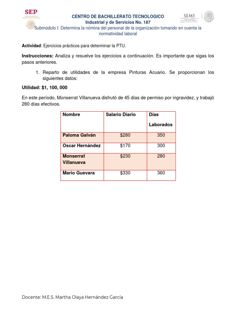 Ptu Ejercicios Prácticos 3er Parcial Pdf Sueldos Y Salarios