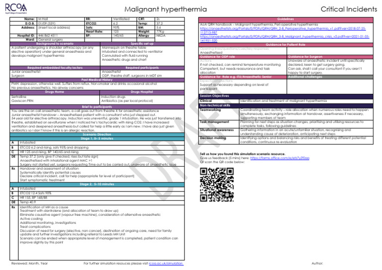 Malignant Hyperthermia Simulation Guide | PDF | Anesthesia | Surgery