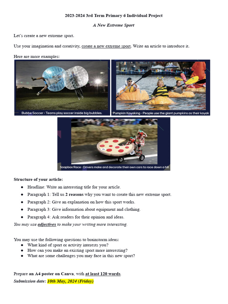 Primary 6: Create an Extreme Sport | PDF