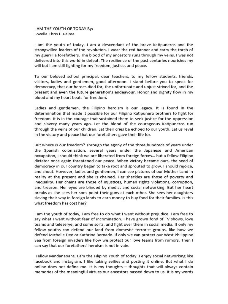 I AM THE YOUTH OF TODAY by | PDF