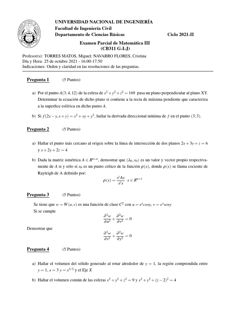 Examen Parcial Matemática III 2021-II | PDF | Métodos y materiales de ...