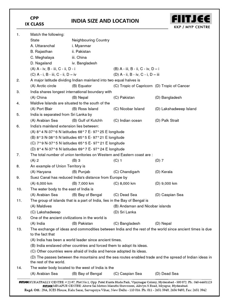 9TH+CLASS India+Size+and+Location SOCIAL+CPP+ (SMV) | PDF | Geography ...